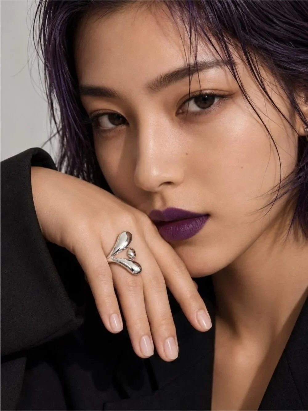 Polished Silver color Abstract Open Ring
